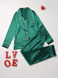 Solid Pajama Set Long Sleeve Button up Lapel Top & Pants Pj Set Women'S Sleepwear & Loungewear